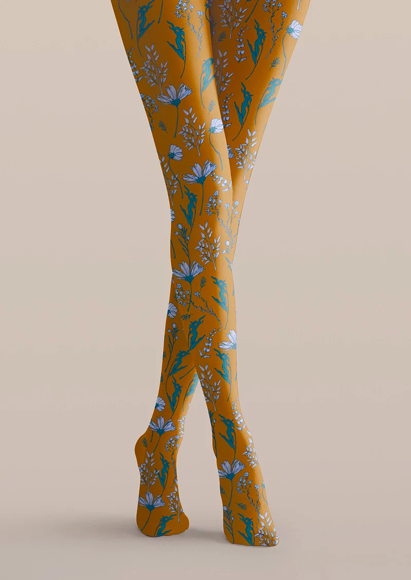 Viken Plan Earth yellow Dainty florals Tights Hosiery Pantyhose - Image 3