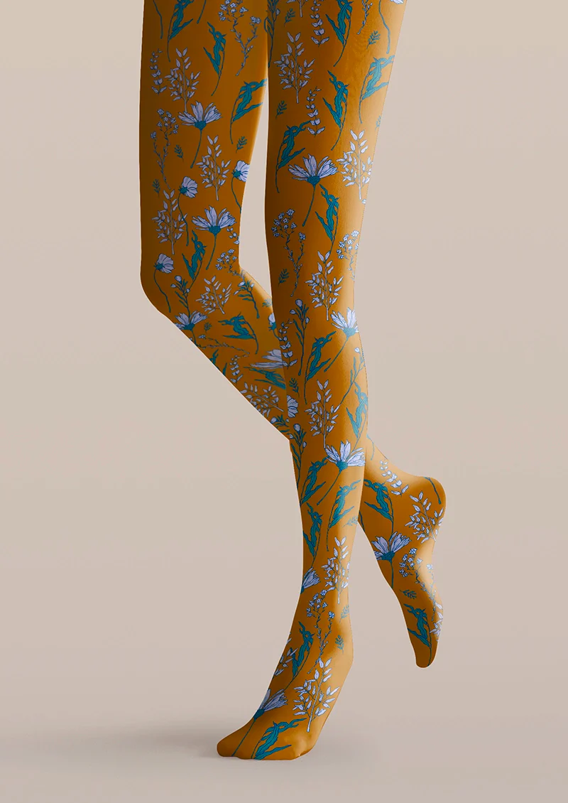 Viken Plan Earth yellow Dainty florals Tights Hosiery Pantyhose - Image 4