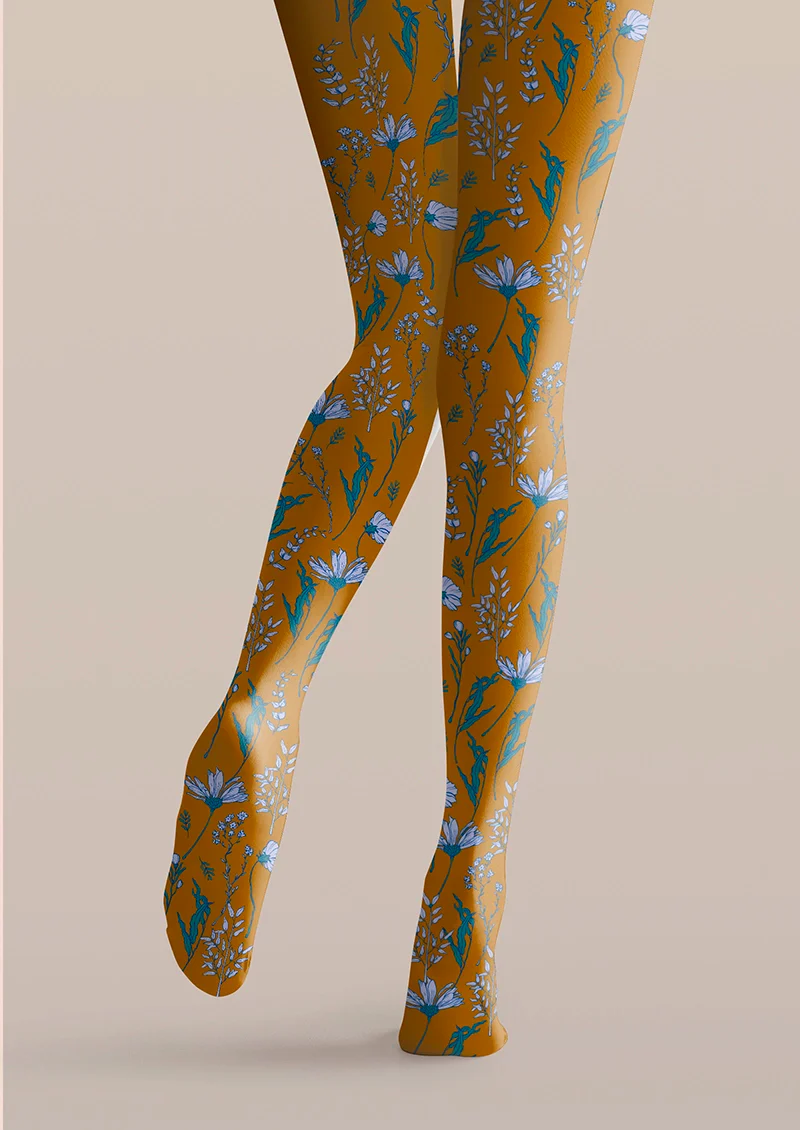 Viken Plan Earth yellow Dainty florals Tights Hosiery Pantyhose - Image 5