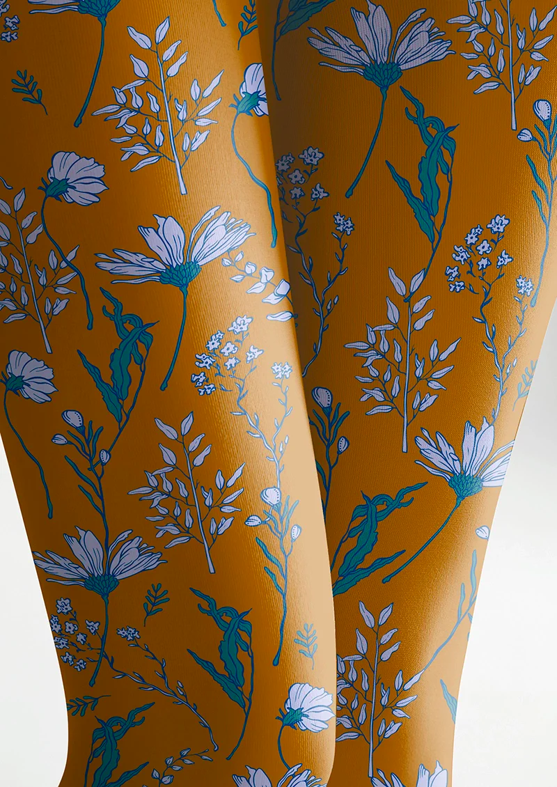 Viken Plan Earth yellow Dainty florals Tights Hosiery Pantyhose - Image 6