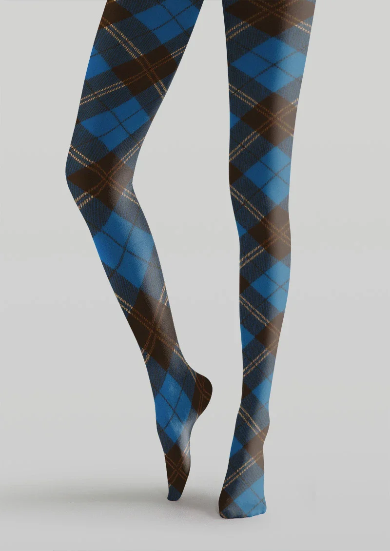 Viken Plan Blue & Brown Argyle Tights Hosiery Pantyhose - Image 4