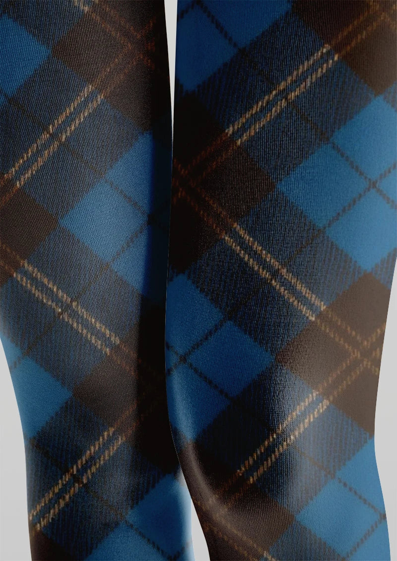 Viken Plan Blue & Brown Argyle Tights Hosiery Pantyhose - Image 5