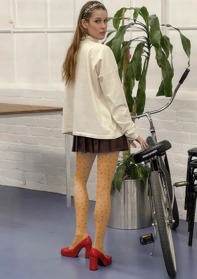 Viken Plan Light yellow Dainty florals Tights Hosiery Pantyhose - Image 2