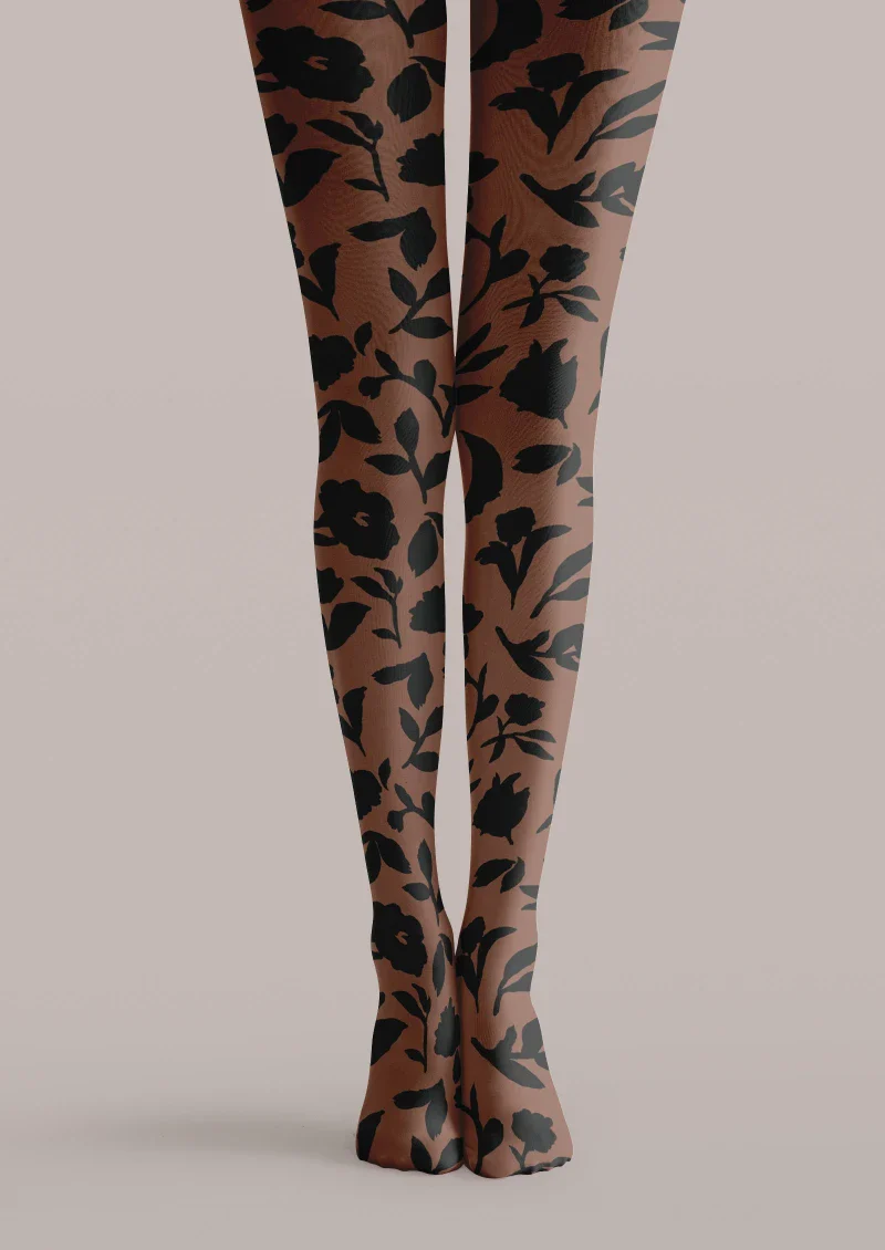 Viken Plan Brown Floral Graphic Tights Hosiery Pantyhose