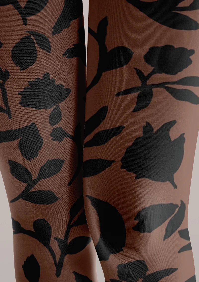 Viken Plan Brown Floral Graphic Tights Hosiery Pantyhose - Image 3