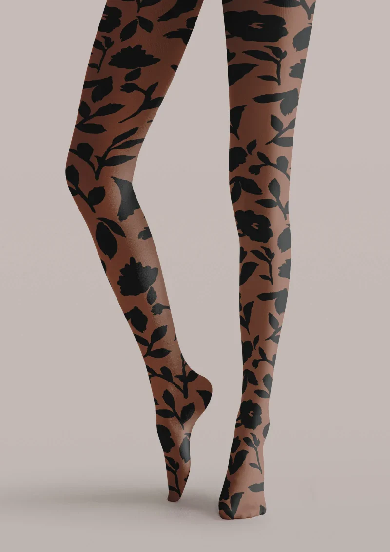 Viken Plan Brown Floral Graphic Tights Hosiery Pantyhose - Image 4