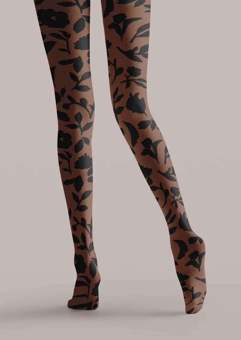 Viken Plan Brown Floral Graphic Tights Hosiery Pantyhose - Image 5