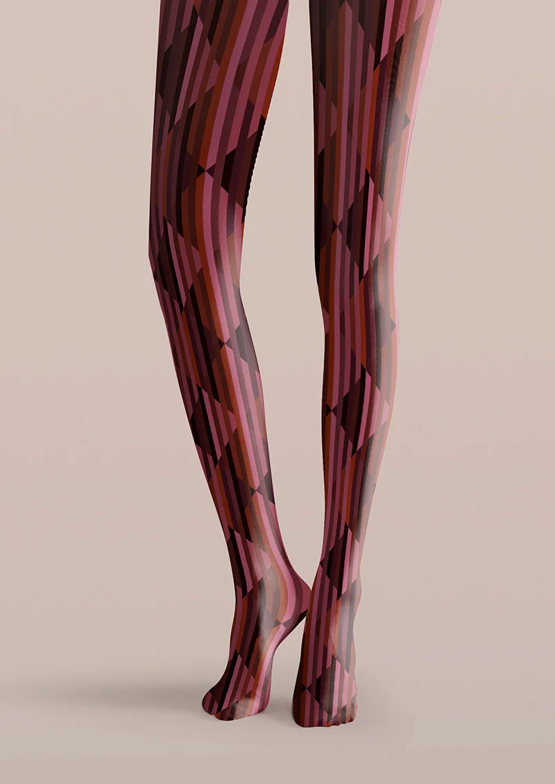Viken Plan Burgundy check Tights Hosiery Pantyhose