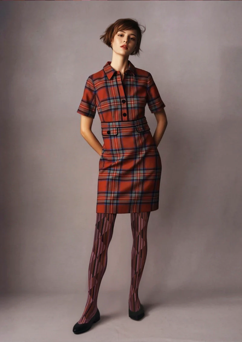 Viken Plan Burgundy check Tights Hosiery Pantyhose - Image 2