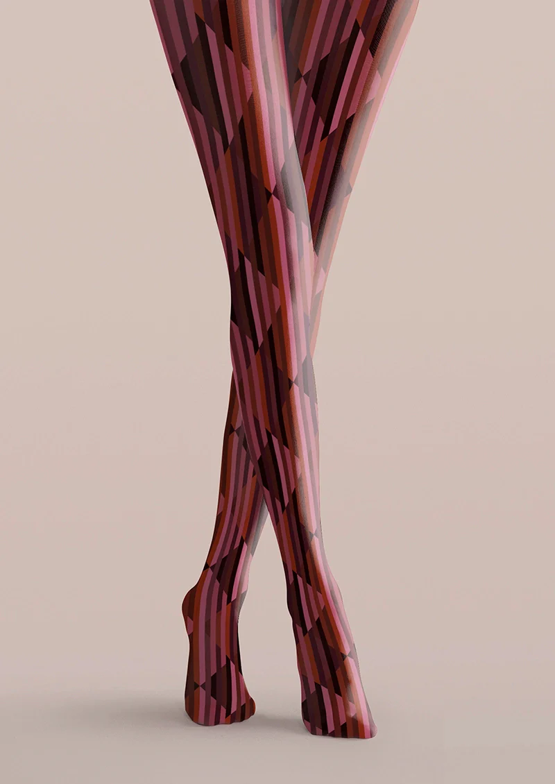 Viken Plan Burgundy check Tights Hosiery Pantyhose - Image 3