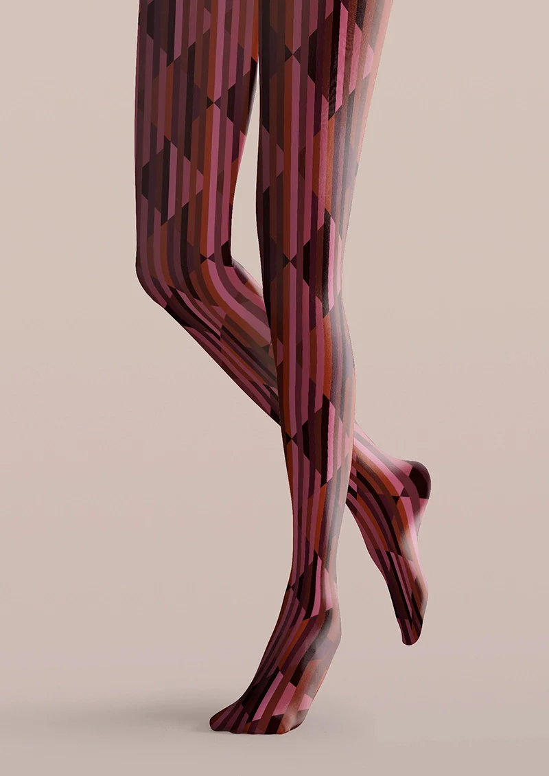 Viken Plan Burgundy check Tights Hosiery Pantyhose - Image 4