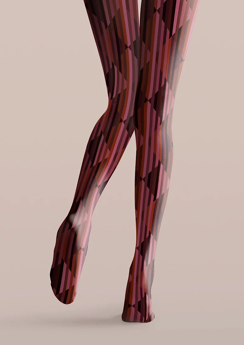 Viken Plan Burgundy check Tights Hosiery Pantyhose - Image 5