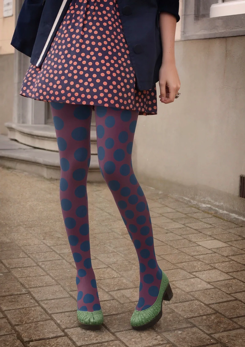 Viken Plan purplish red-blue Morandi polka dots Memory Tights Hosiery Pantyhose - Image 2