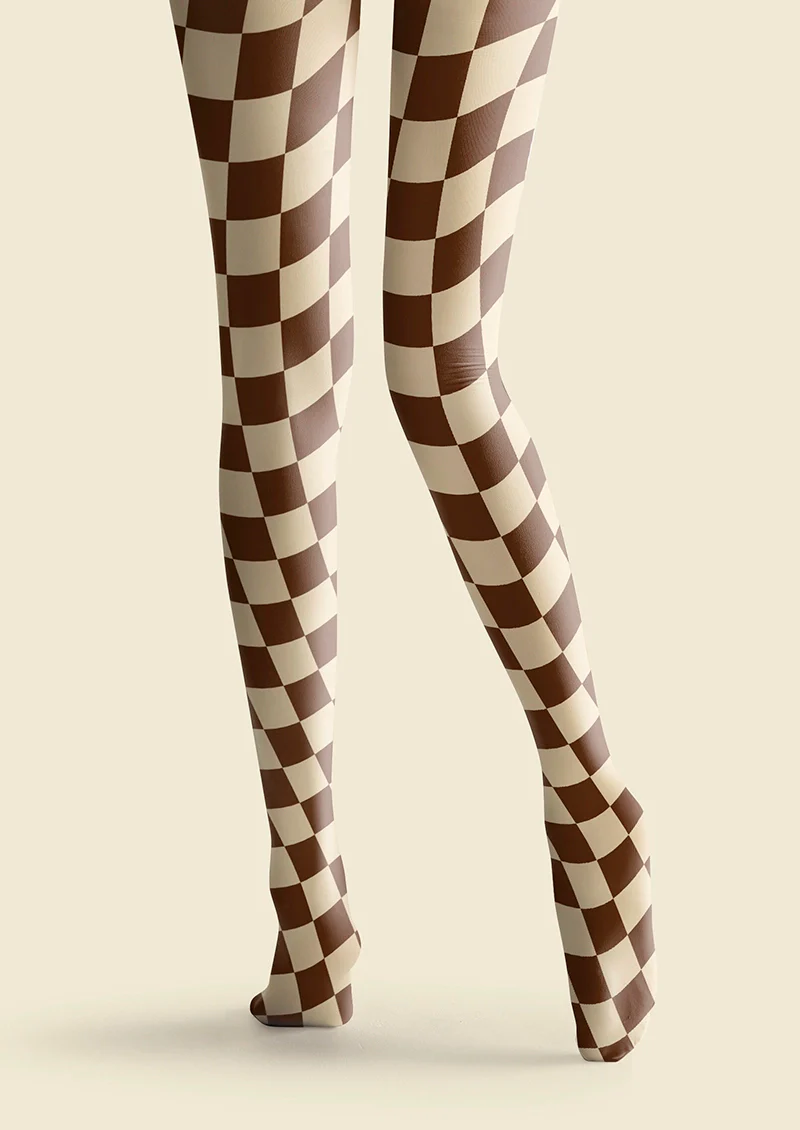 Viken Plan Brown-pale Yellow Checkered Tights Hosiery Pantyhose - Image 4