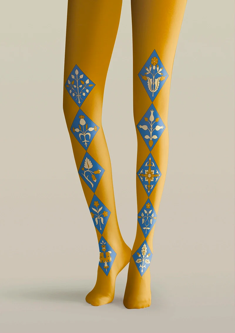 Viken Plan Floral Diamond Pattern Tights Hosiery Pantyhose - Image 3