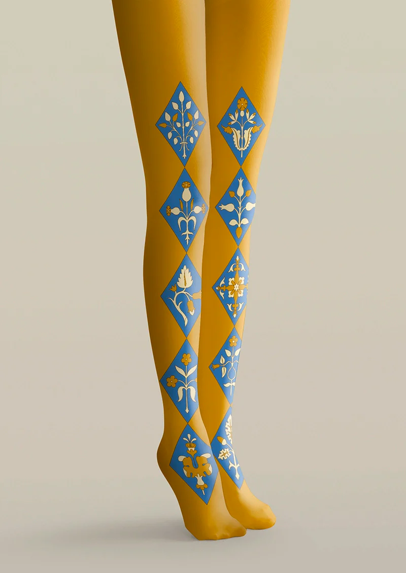Viken Plan Floral Diamond Pattern Tights Hosiery Pantyhose - Image 4
