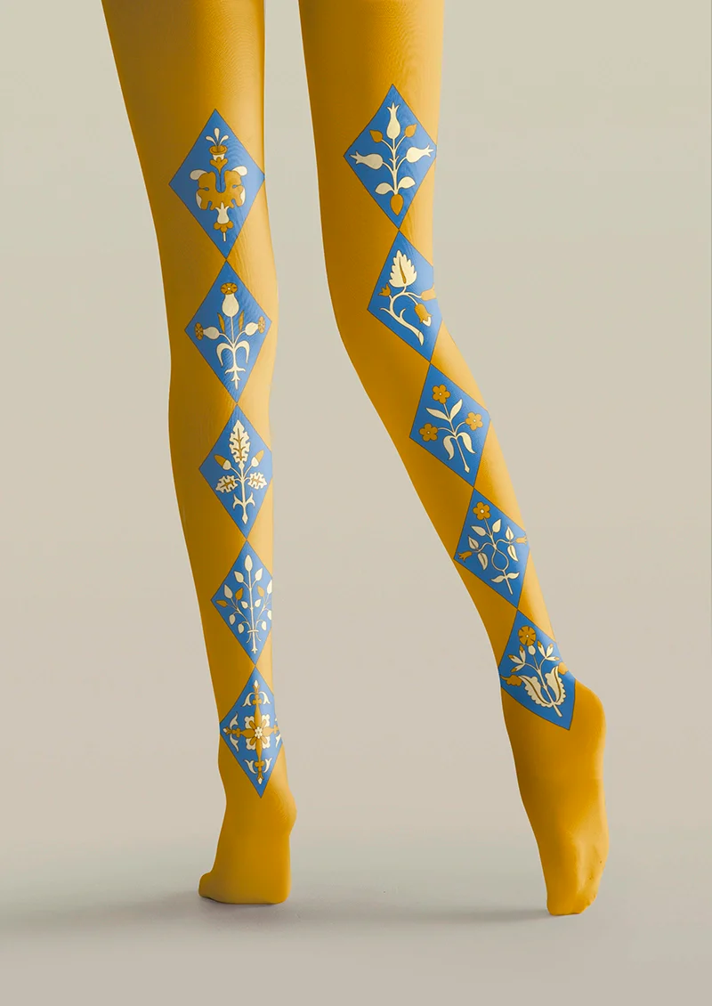 Viken Plan Floral Diamond Pattern Tights Hosiery Pantyhose - Image 5