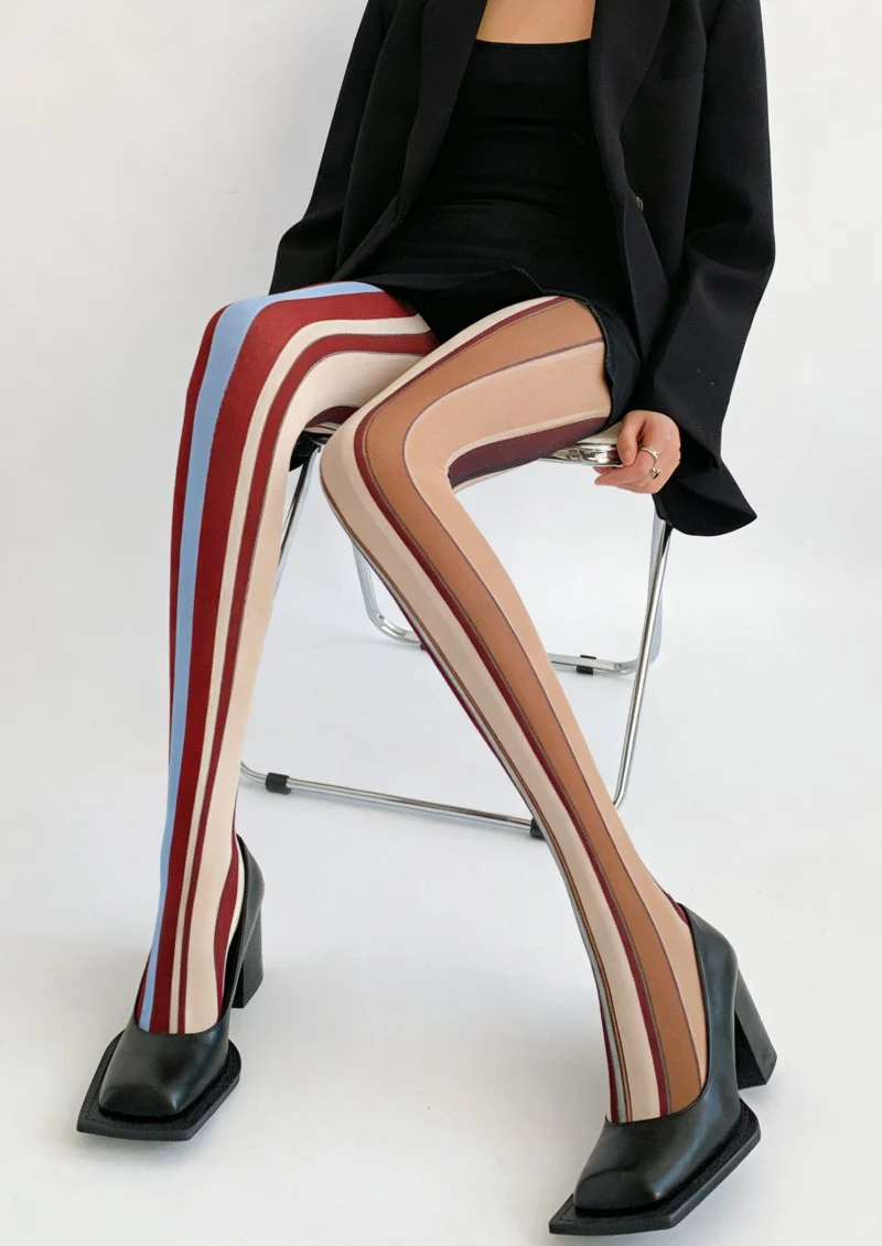 Viken Plan Brown Red Stripe Tights Hosiery Pantyhose - Image 2