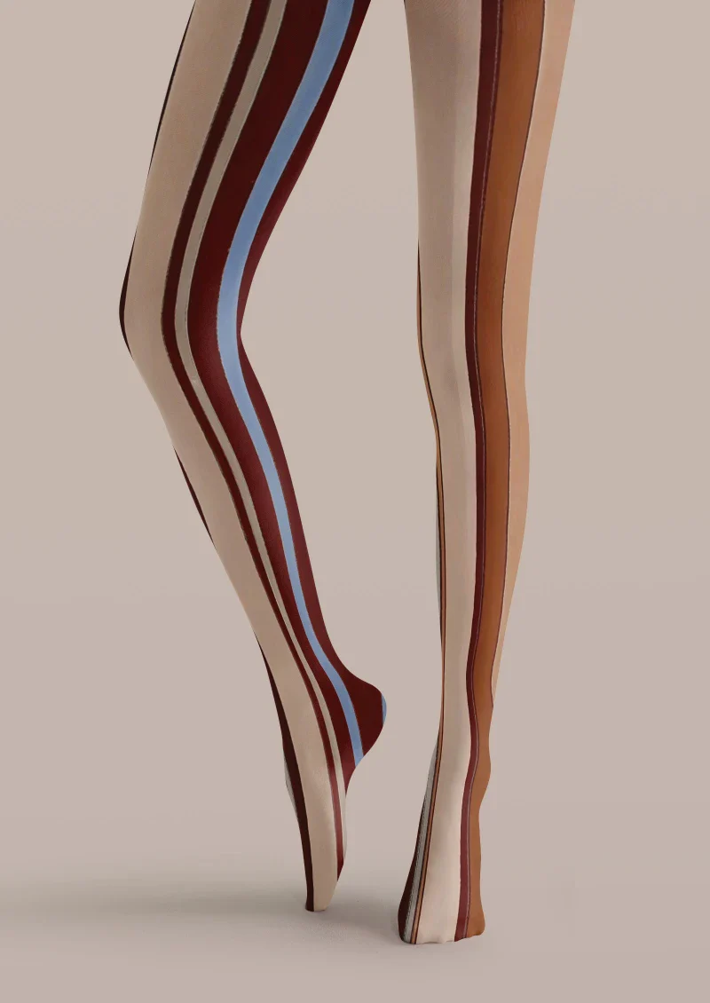 Viken Plan Brown Red Stripe Tights Hosiery Pantyhose - Image 5