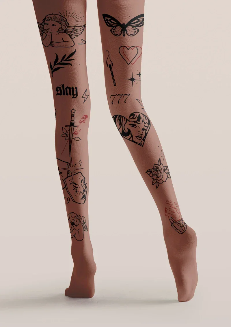 Viken Plan Brown Tattoo Graphic Tights Hosiery Pantyhose - Image 3