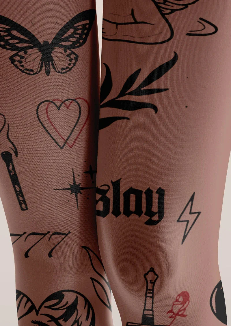 Viken Plan Brown Tattoo Graphic Tights Hosiery Pantyhose - Image 4