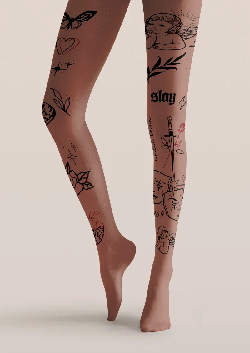 Viken Plan Brown Tattoo Graphic Tights Hosiery Pantyhose - Image 5