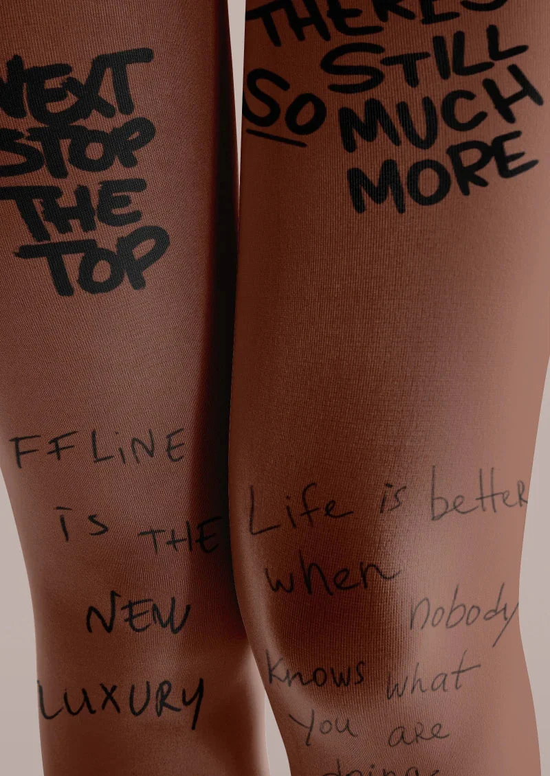Viken Plan Brown Text Tattoo Graphic Tights Hosiery Pantyhose - Image 4