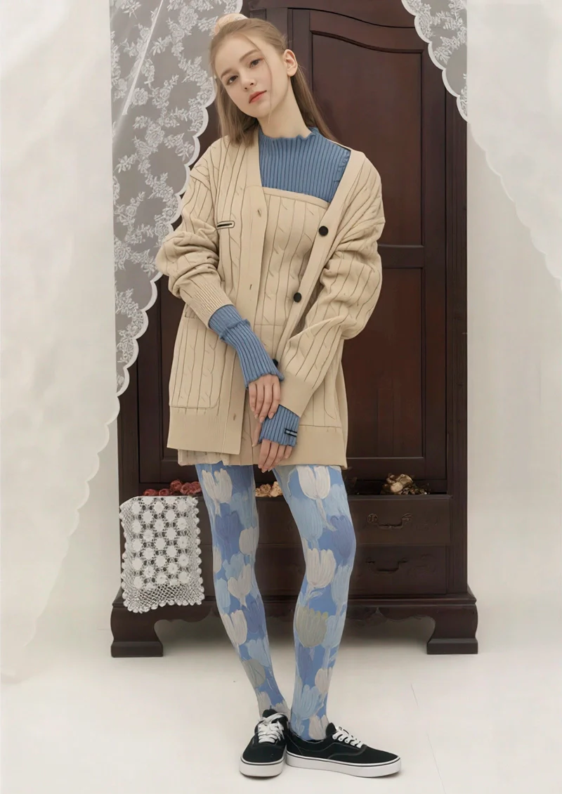Viken Plan Oil Painting of Flowers Tights Hosiery Pantyhose - Image 2