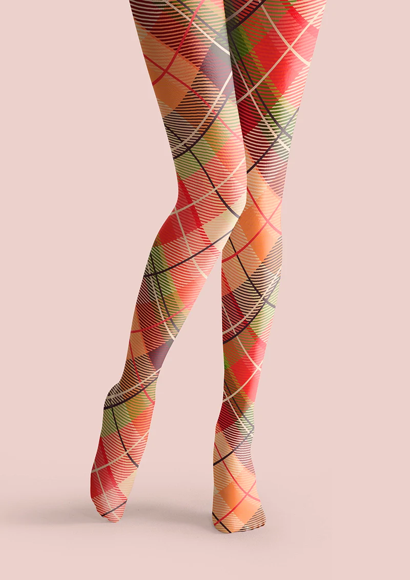 Viken Plan Candy Colors Check Plaid Tights Hosiery Pantyhose