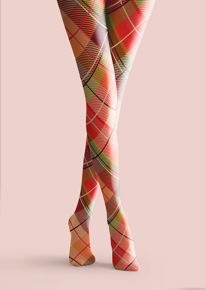 Viken Plan Candy Colors Check Plaid Tights Hosiery Pantyhose - Image 3