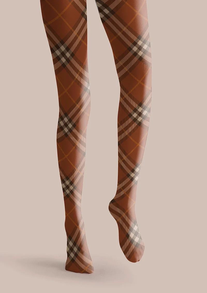 Viken Plan Cappuccion brown Maillard Check Tights Hosiery Pantyhose - Image 3