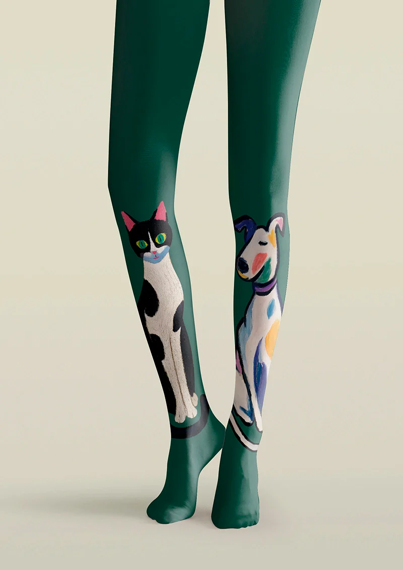 Viken Plan Cat & Dog Chromatic Gamut Tights Hosiery Pantyhose - Image 3