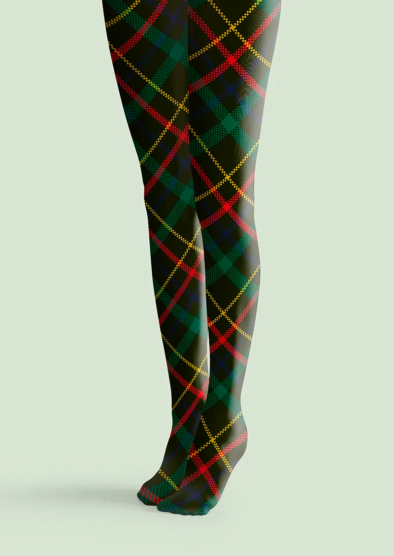 Viken Plan Christmas Dark green stripes Checked Tights Hosiery Pantyhose