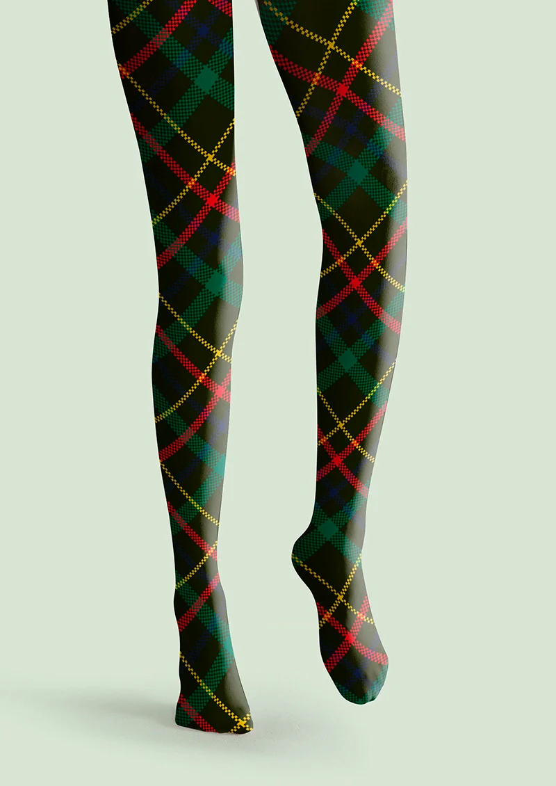 Viken Plan Christmas Dark green stripes Checked Tights Hosiery Pantyhose - Image 3