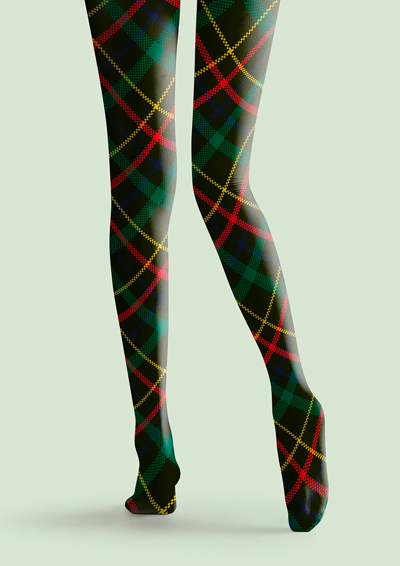 Viken Plan Christmas Dark green stripes Checked Tights Hosiery Pantyhose - Image 4