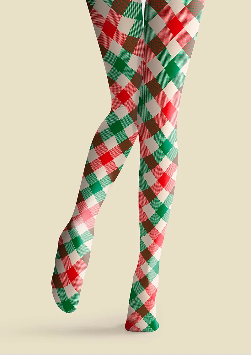 Viken Plan Christmas red-green stripes Checked pattern Tights Hosiery Pantyhose - Image 4