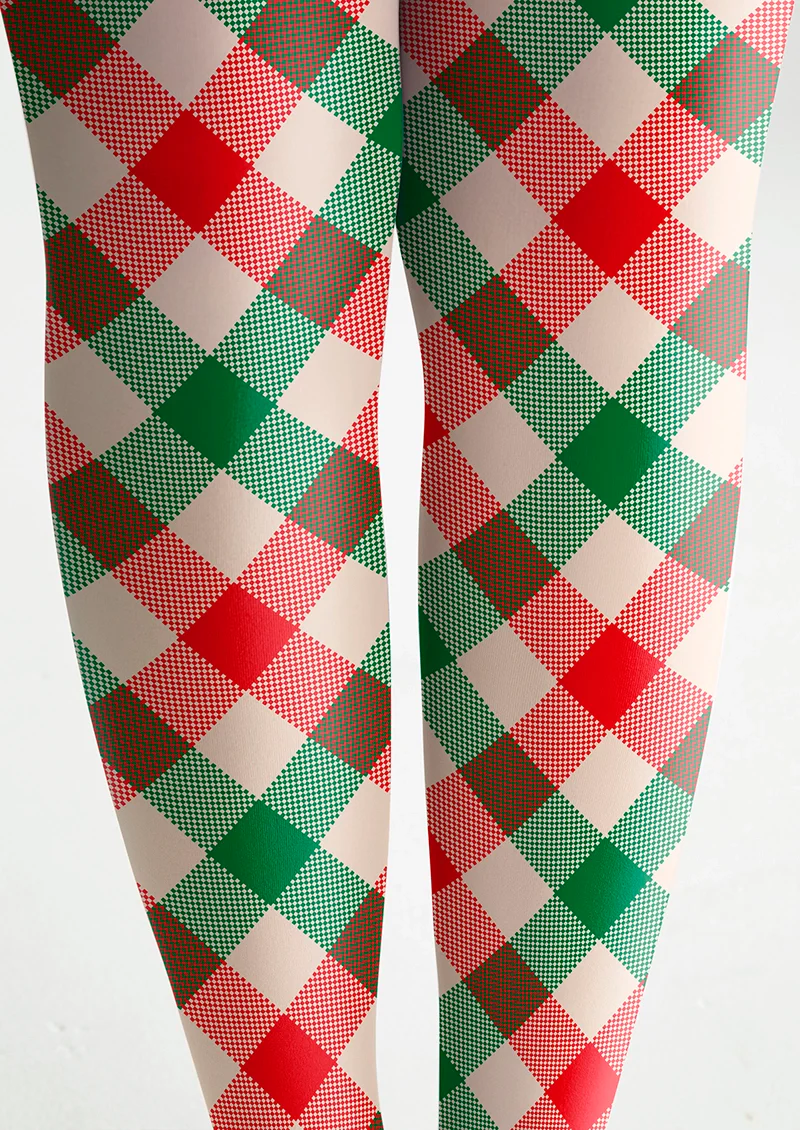 Viken Plan Christmas red-green stripes Checked pattern Tights Hosiery Pantyhose - Image 5