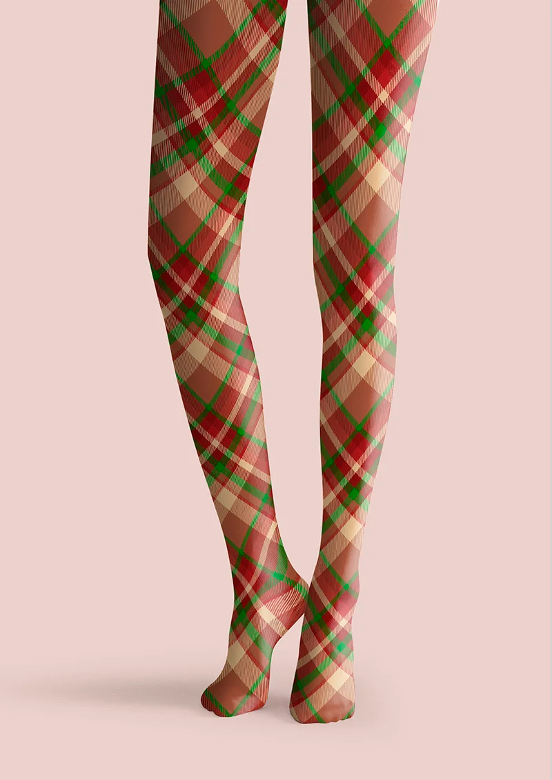 Viken Plan Christmas red-green stripes Checked Tights Hosiery Pantyhose