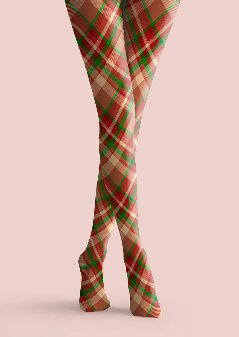 Viken Plan Christmas red-green stripes Checked Tights Hosiery Pantyhose - Image 3