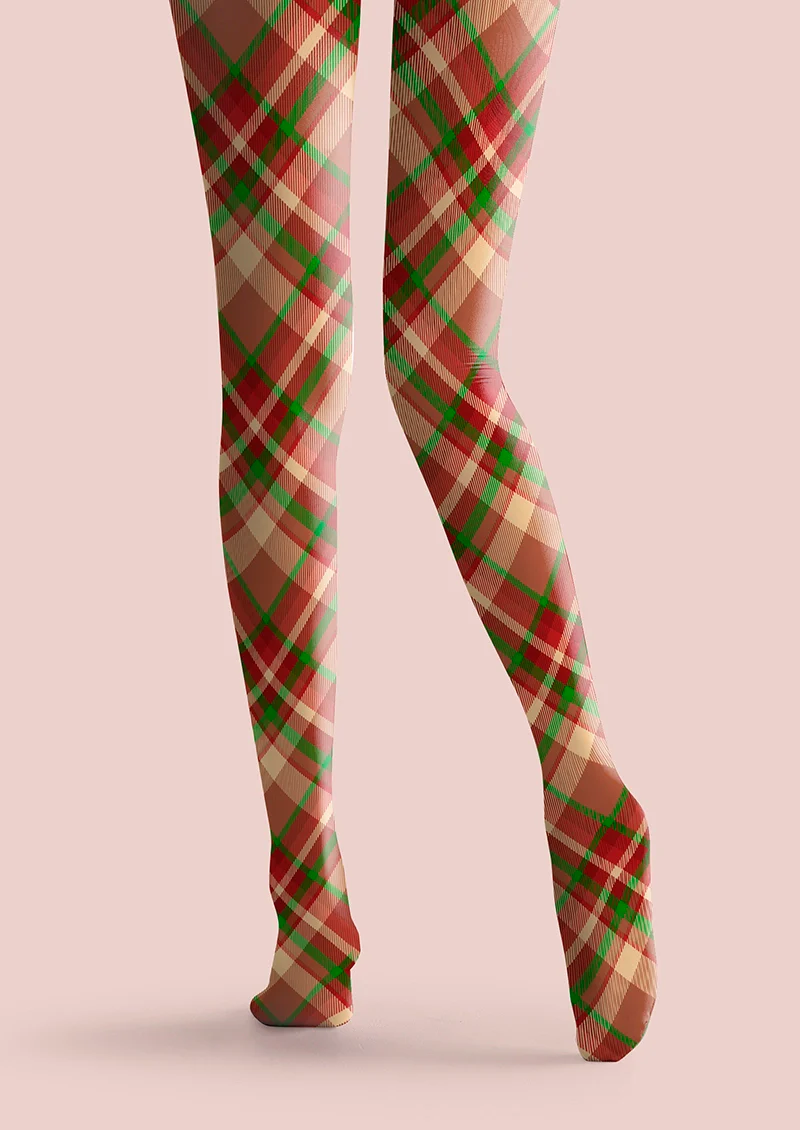 Viken Plan Christmas red-green stripes Checked Tights Hosiery Pantyhose - Image 4