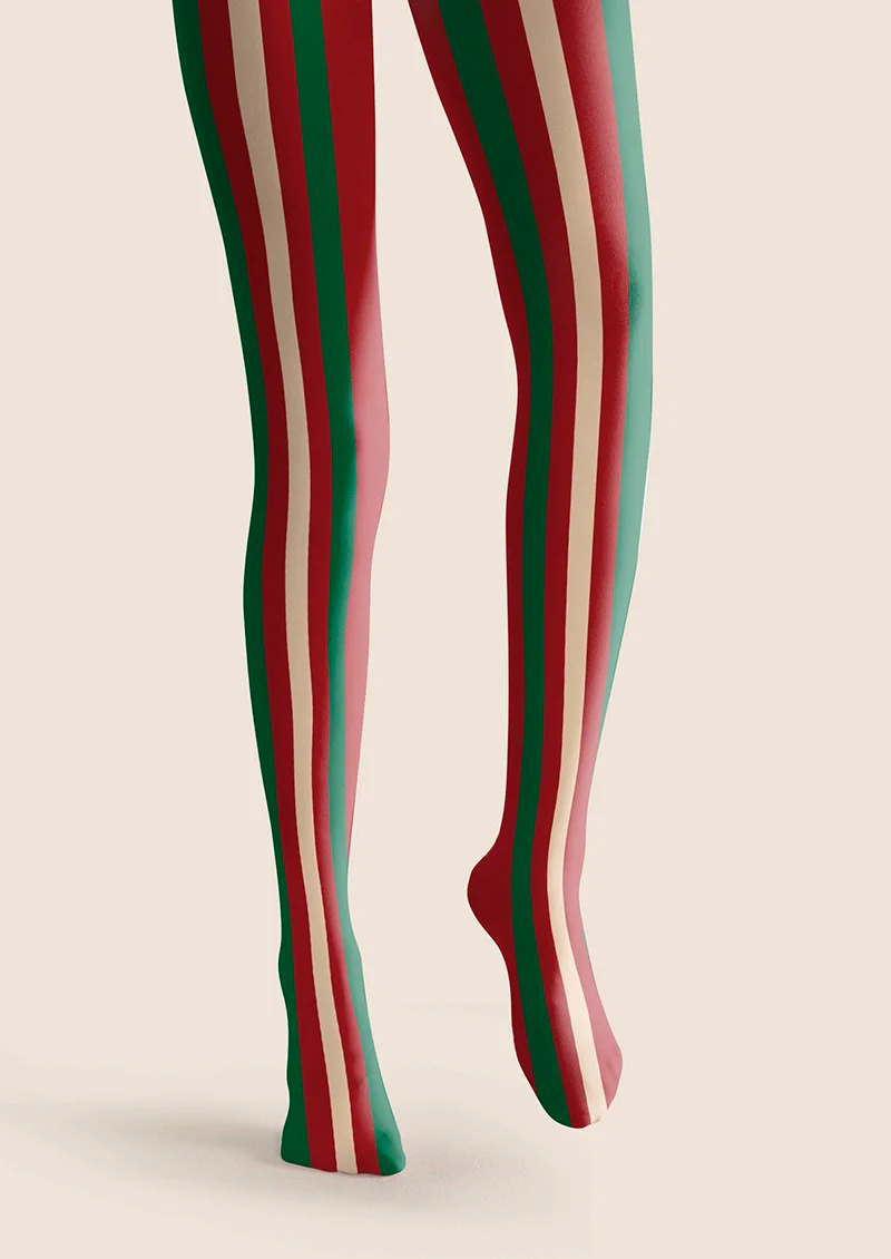 Viken Plan Christmas red-green stripes Tights Hosiery Pantyhose - Image 3