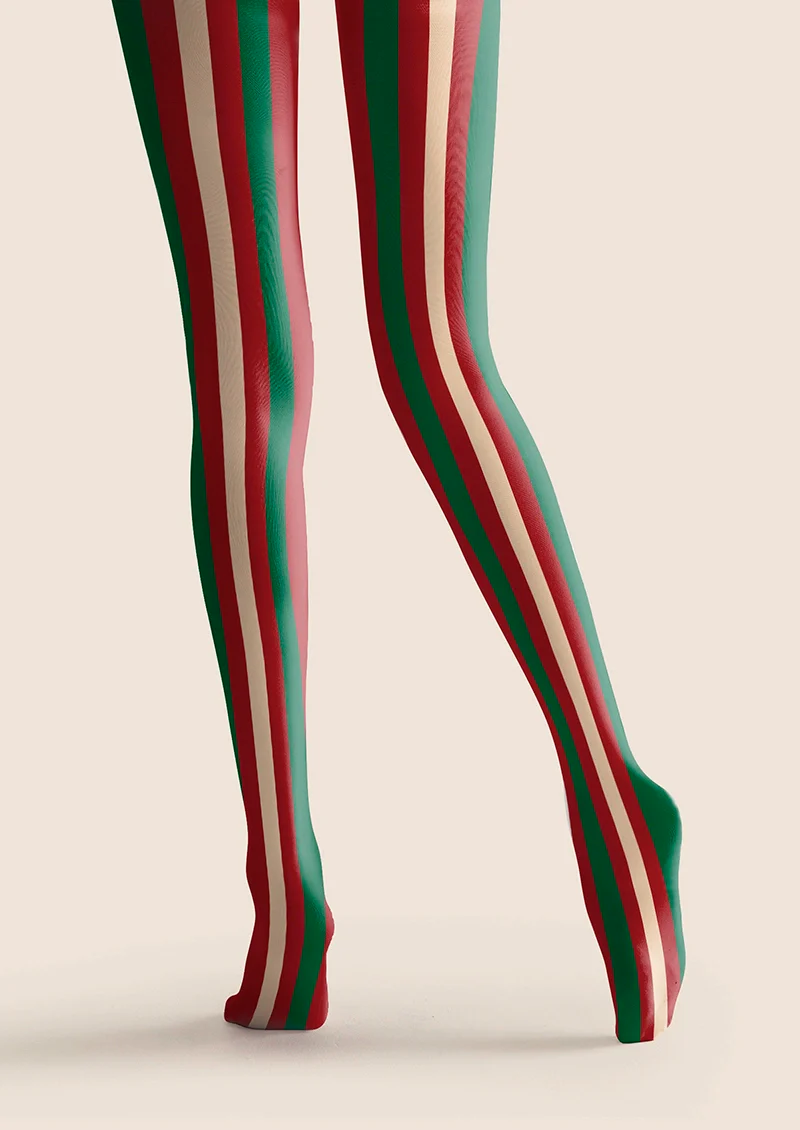 Viken Plan Christmas red-green stripes Tights Hosiery Pantyhose - Image 4