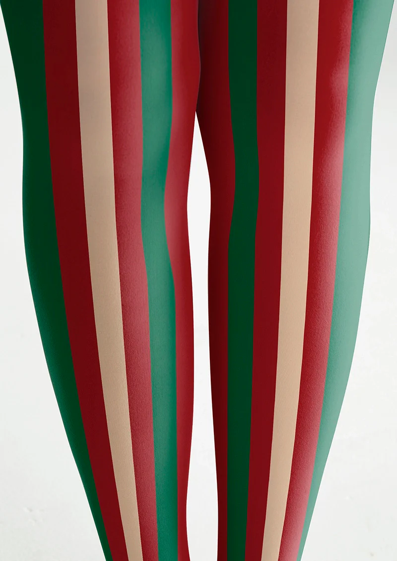 Viken Plan Christmas red-green stripes Tights Hosiery Pantyhose - Image 5