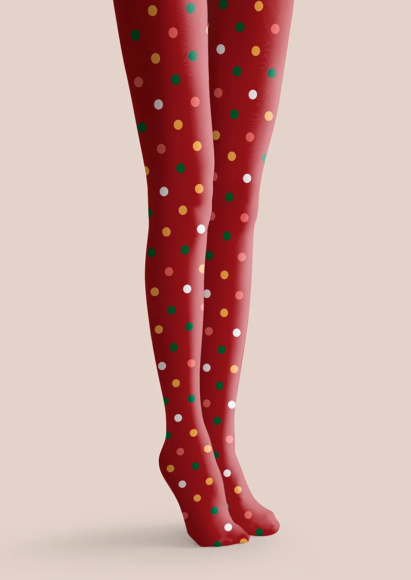 Viken Plan Christmas Red polka dots Tights Hosiery Pantyhose - Image 3