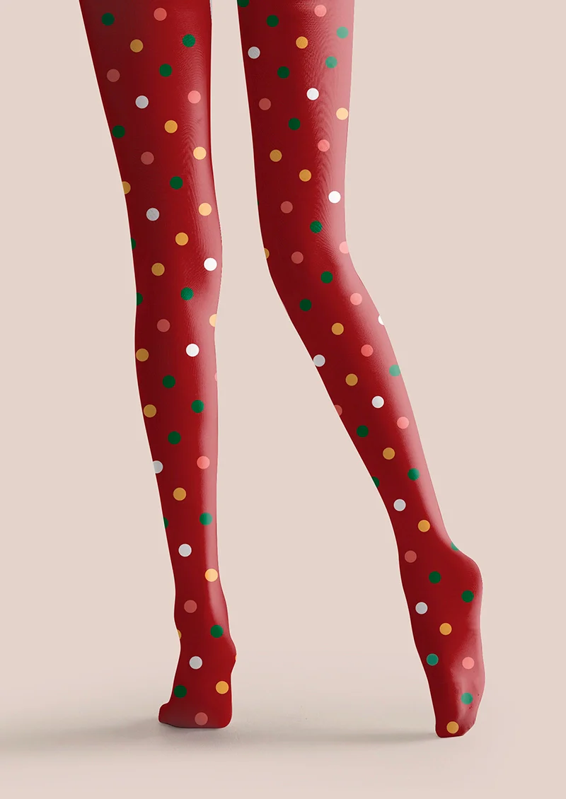 Viken Plan Christmas Red polka dots Tights Hosiery Pantyhose - Image 4