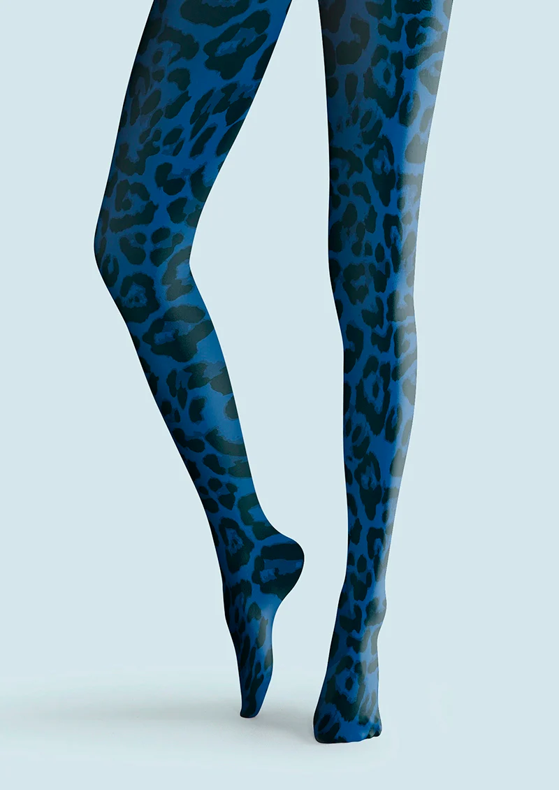 Viken Plan Vibrant Blue Leopard Print Tights Hosiery Pantyhose - Image 3