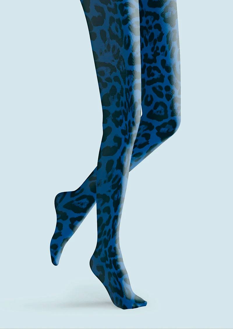 Viken Plan Vibrant Blue Leopard Print Tights Hosiery Pantyhose - Image 4