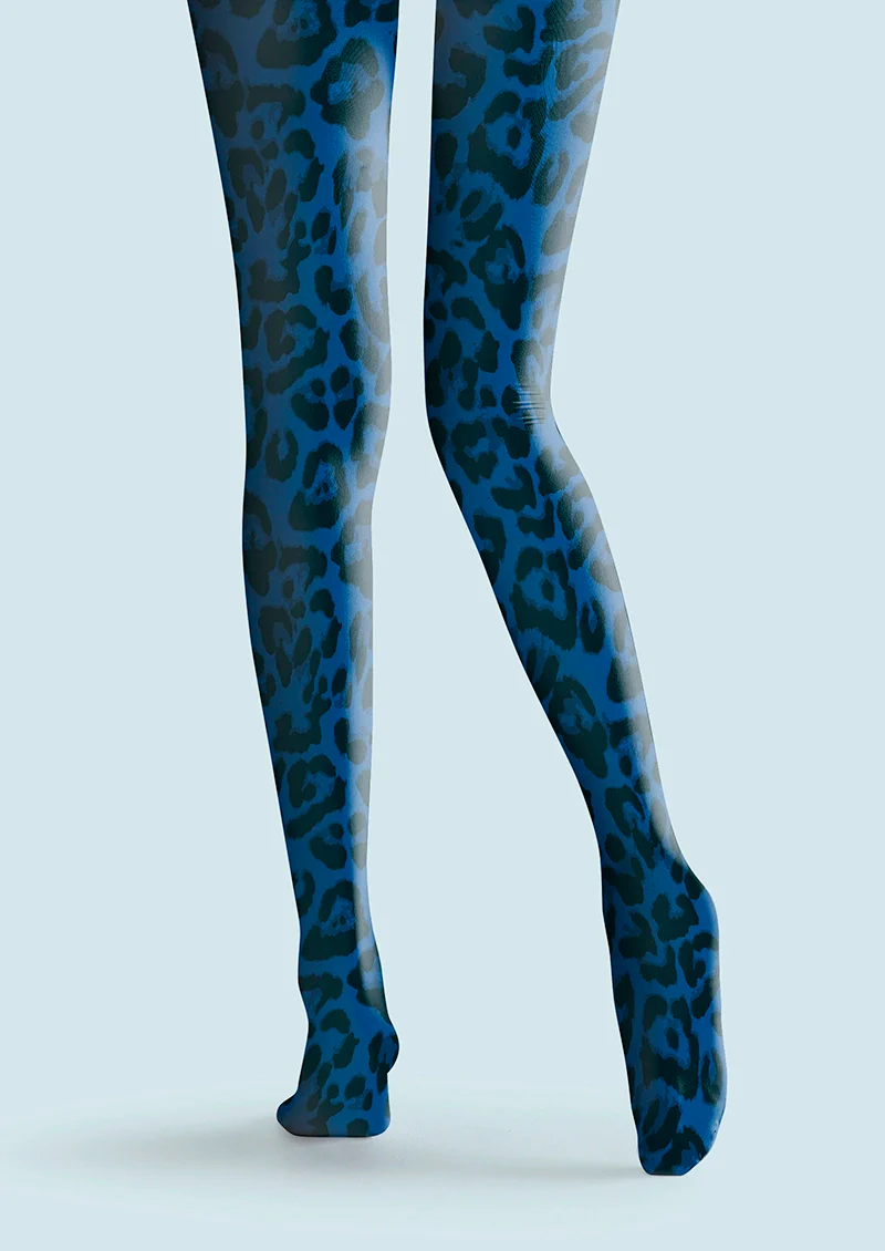 Viken Plan Vibrant Blue Leopard Print Tights Hosiery Pantyhose - Image 5