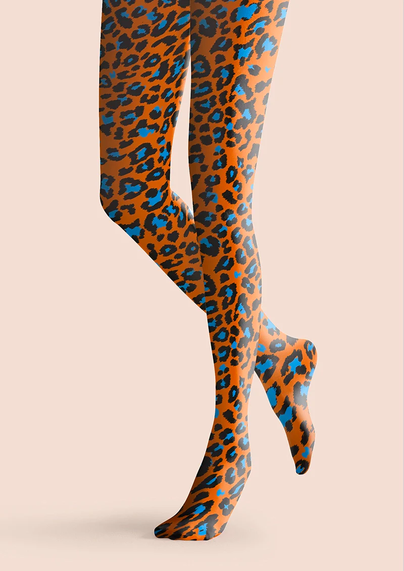 Viken Plan Tangerine Jungle Leopard Tights Hosiery Pantyhose - Image 3
