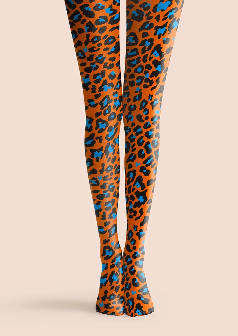 Viken Plan Tangerine Jungle Leopard Tights Hosiery Pantyhose - Image 4